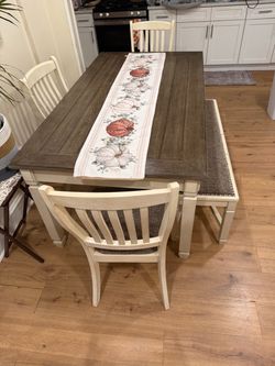 Farmhouse Dining Table Set with Chairs and Bench