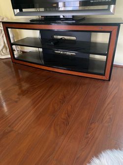 3-Shelf Wood and Glass TV Stand