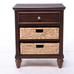 Nightstand/side Table With Wicker Baskets