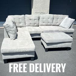 Gray Sectional Couch W/Ottoman (FREE DELIVERY)