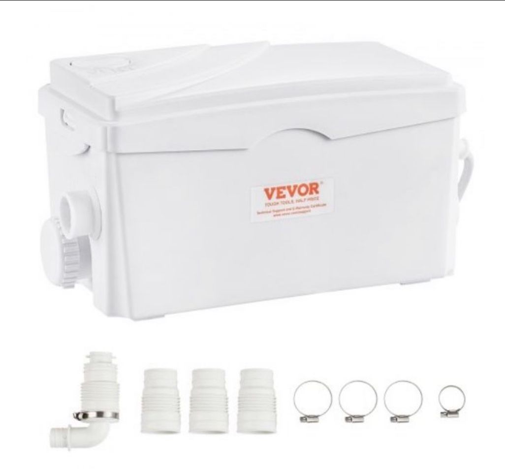 VEVOR Macerator Pump, 350W, 6000 L/h Flow, 23 ft/7 m Head, Macerator Sewerage Sump Pump with 3 Water Inlets for Basement, Kitchen, Sink, Shower, Batht