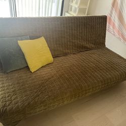 Fouton Folding  in Queen Bed W Beige Velvet Cover 