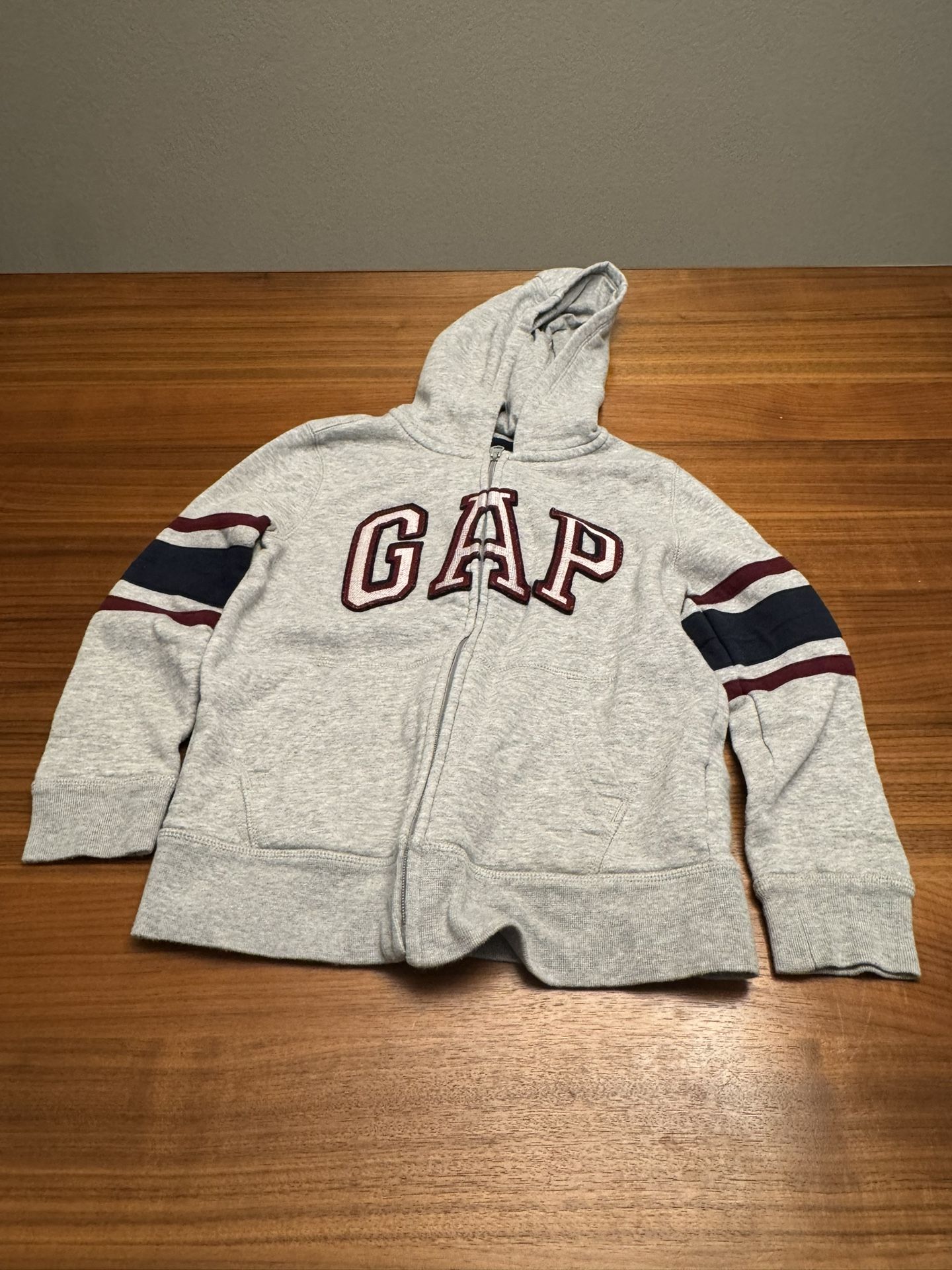 Gap Kids Gray Blue Maroon Long-Sleeve Zip Hoodie Logo Stripe Cozy Fleece Medium