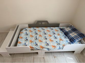 White and Grey Car-Themed Toddler Bed