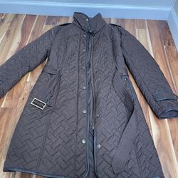 Cole Haan Quilted Coat Brown Belted Trench Jacket Women's size S