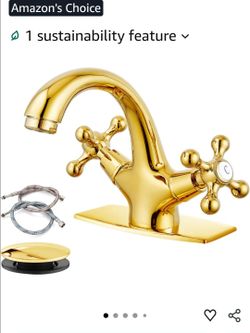 0376: New Bathroom Sink Faucet 2 Cross Knobs Gold Polish with Cover Plate Single Hole Vanity Vessel Sink Basin Cold and Hot Water Deck Mounted