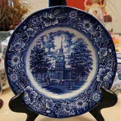 vintage Staffordshire Liberty Blue Independence Hall Dinner Plate
