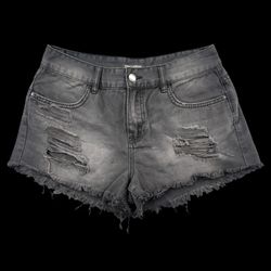 Billabong Distressed Black Denim Shorts Y2K Skater Streetwear Raw Hem