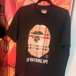 🔥BAPE Plaid Ape Head Graphic T-Shirt – Black Streetwear Tee Size L
