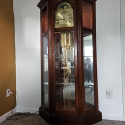 Ridgeway Pulaski Grandfather Clock Lighted Curio Cabinet