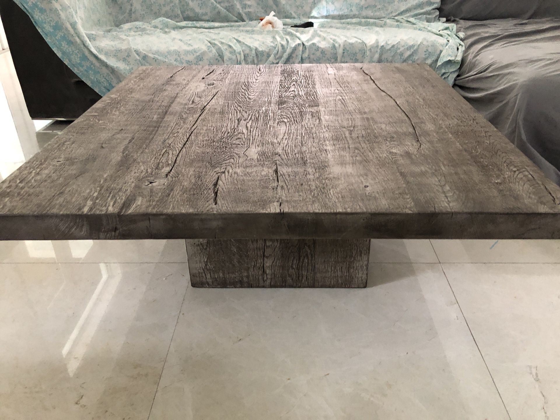 RECLAIMED RUSSIAN OAK PLINTH SQUARE COFFEE TABLE restoration hardware