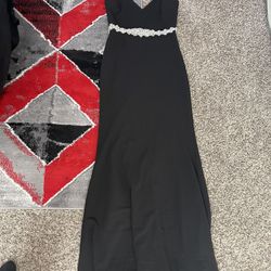 Black Long Dress With Diamond Belt 