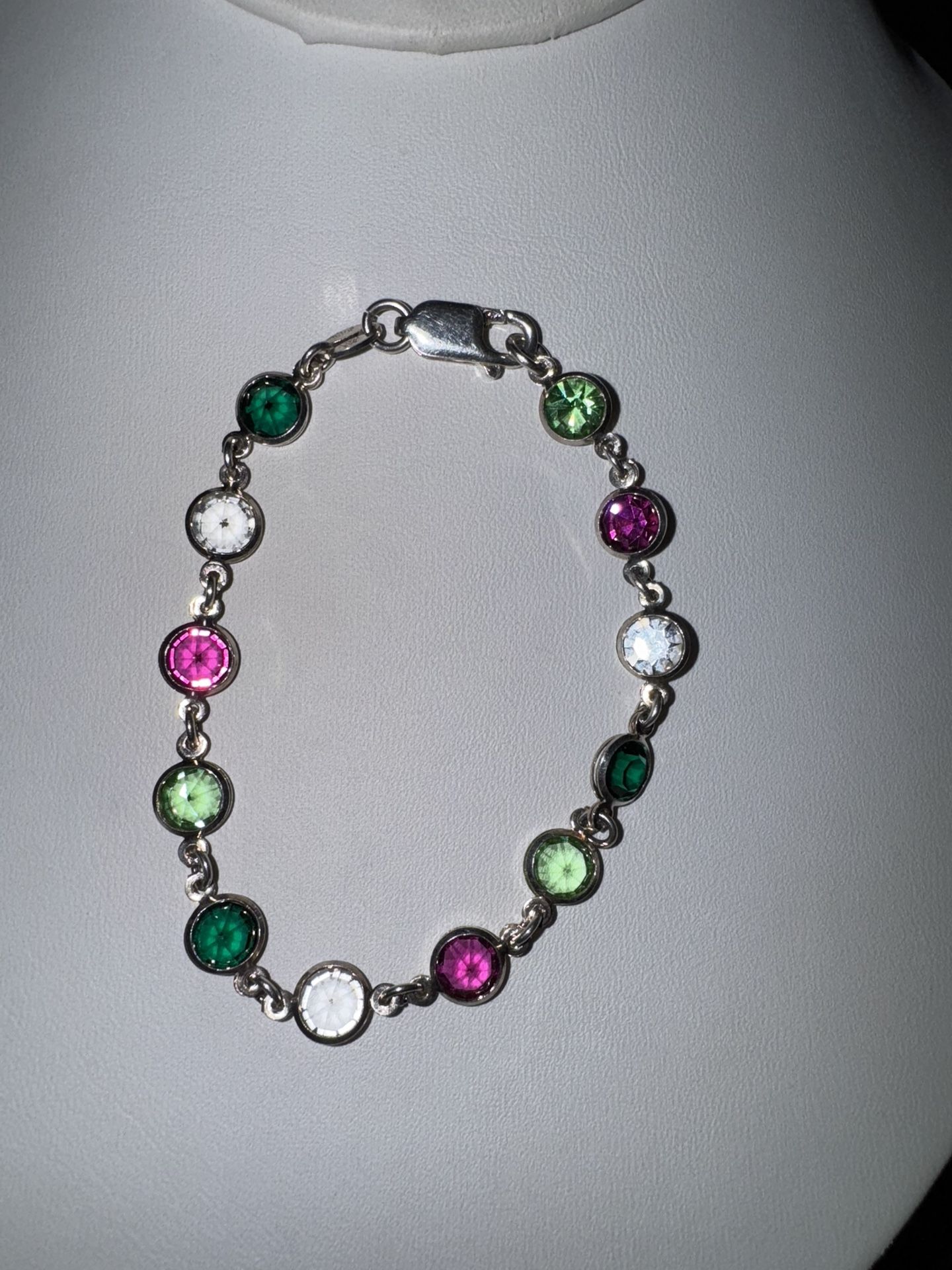 Vintage Milor, Italy Sterling Silver Bracelet Rainbow Glass Chain 7"