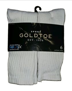 NEW Men's Socks White Cotton Crew GoldToe 656s AquaFx