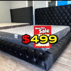 Queen Black Euro Platform Bed With Ortho Mattress Included!!