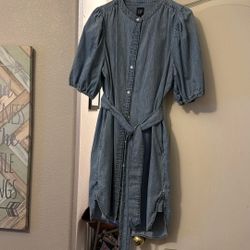 Gap Denim Dress Puff Sleeve Size L $30