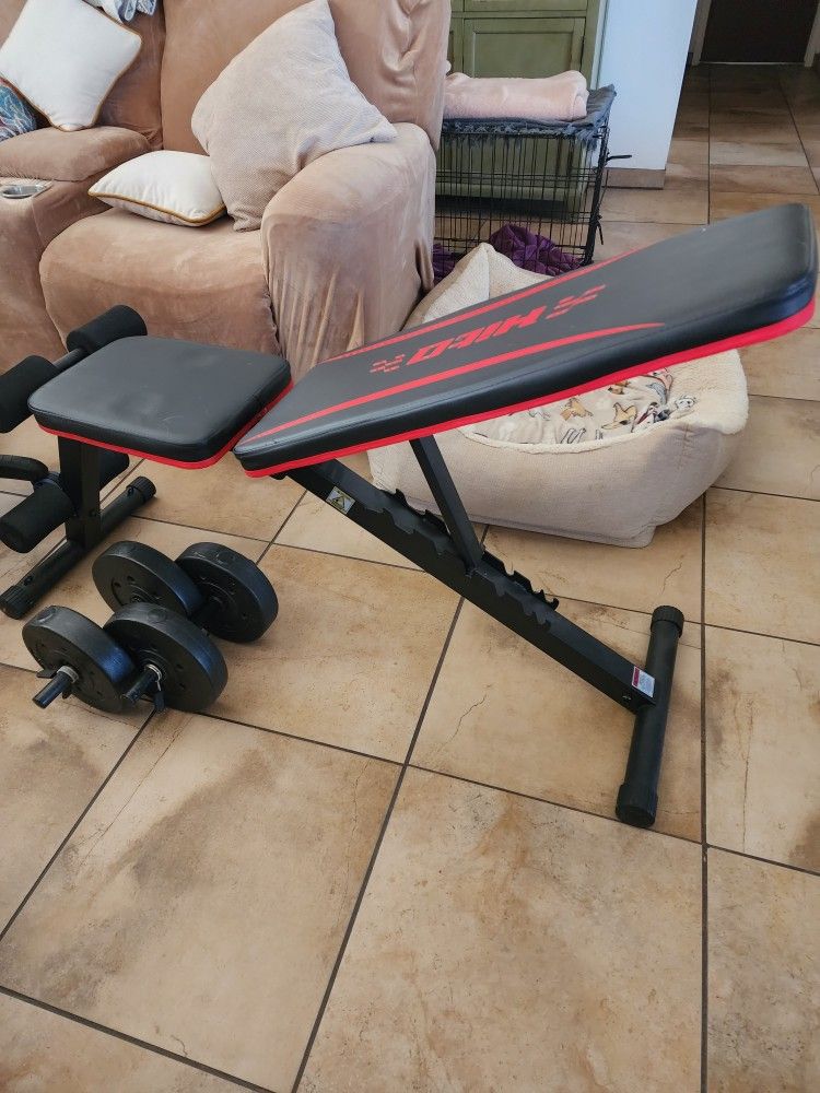 Workout Bench, Dumbbells And Chair