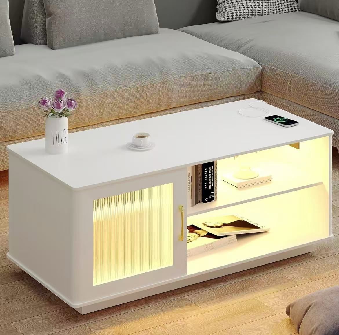 LED Coffee Tables for Living Room, White