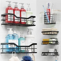 Shower Caddy, Black, 2+4 Large Capacity, Quick Installation, Rust-Proof Material, Organize and Save Space