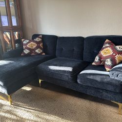 Blue Upholstered  3 Seat Seat Sectional Couch 