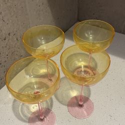 New Champagne Coupe Glasses - Set of 4 - Pink & Yellow
