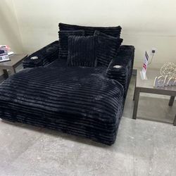 Black corduroy 2 arm chaise sofa
