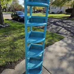 Wicker 6 Tier Shelf Corner Blue