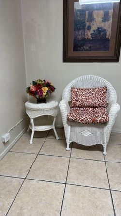 Wicker Chair and Table With Cushions