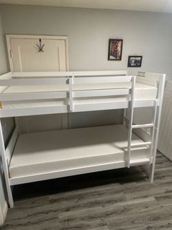 Twin over twin bunk bed. Available in espresso, white, & grey. Assembly required.  Assembly not included.  Tax included.  Free local delivery. 

Bunk 