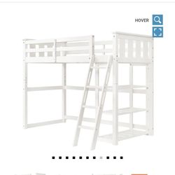 Better Home And Garden White Wooden Frame Twin Size Loft Bed With Built-in Bookshelf And Detachable Ladder Brand New