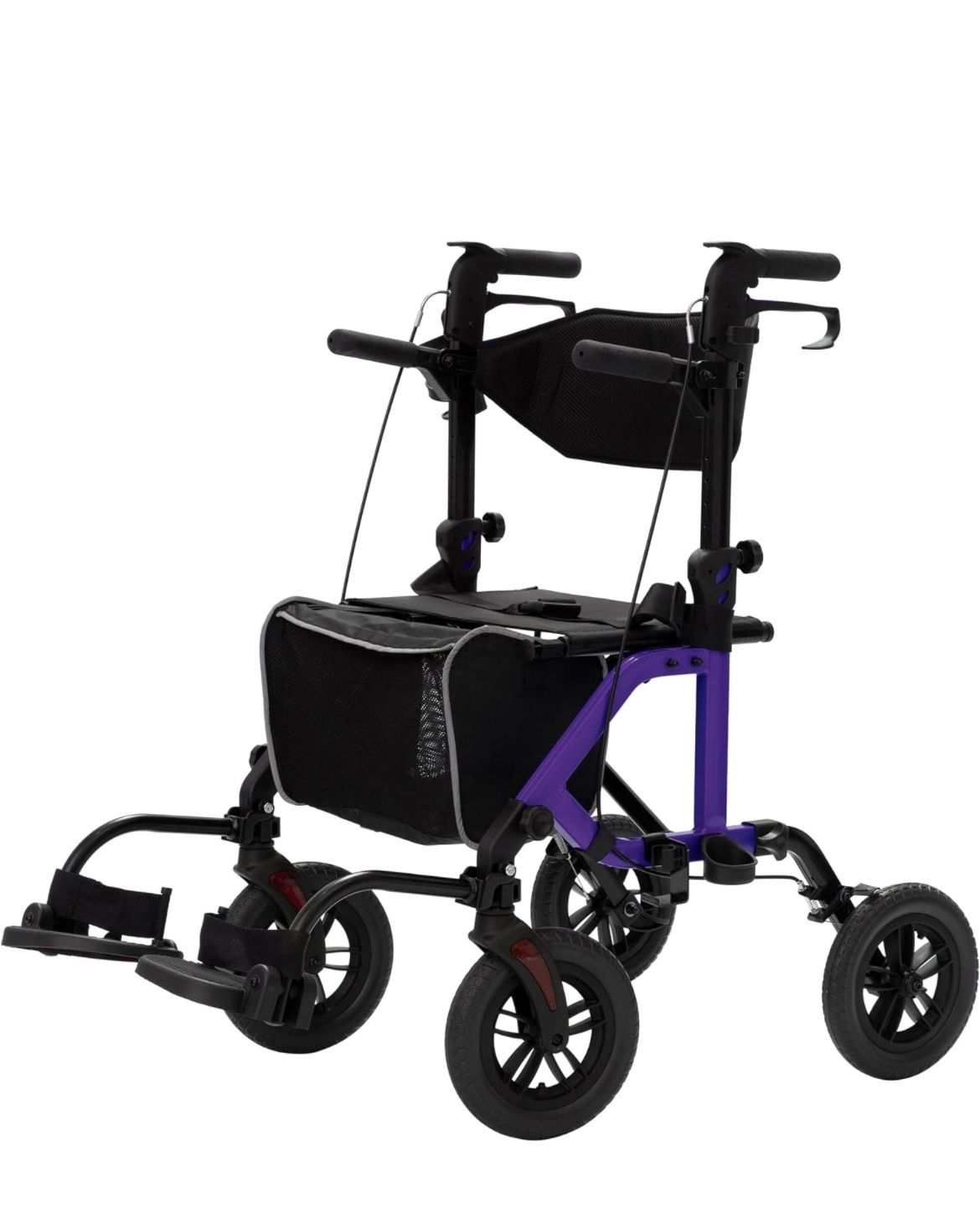 ELENKER All-Terrain 2 in 1 Rollator Walker & Transport Chair, Folding Wheelchair with 10” Non-Pneumatic Wheels for Seniors, Reversible Backrest & Deta