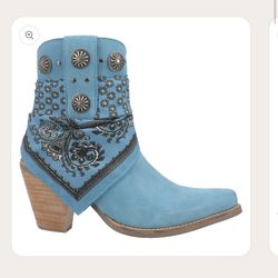 Teal Ankle Cowboy Boots-Leather-Never Worn