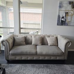 Couch & Loveseat + Pillows (Light Beige Colored)