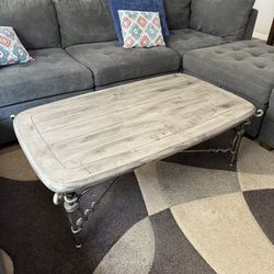 Painted Wood & Iron Frame Coffee Table