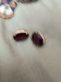 Dark Red Stone Gold-Tone Earrings