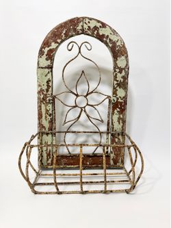 Rustic Distressed Wall Basket Shelf – Farmhouse Décor –
