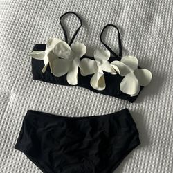 Black & White Floral Two Piece Swimsuit 