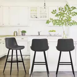 Abraham 30 in. Dark Gray Metal Counter Height Bar Stool Faux Leather Bucket Bar stool with Back Counter Stool (Set of 4)