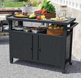 Assembled New Outdoor Grill Cart w/ Wheels Outdoor Kitchen Island with Storage Cooking Prep BBQ Tabl