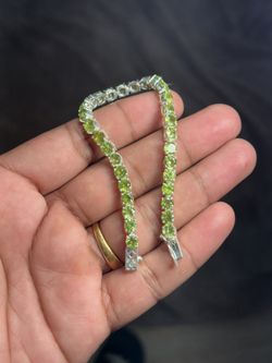 925 Sterling Silver Natural Peridot Tennis Bracelet Handmade 7.2 Inch