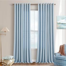 Dukiyo Light Blue Linen Grommet Curtains 102in 2 Panels