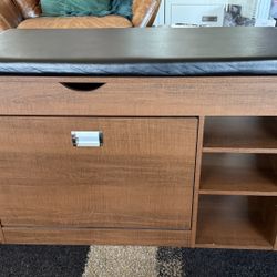 Shoe Cabinet With Padded Bench, Lift Top Storage, 3 Tier Flip Drawer, Shelves