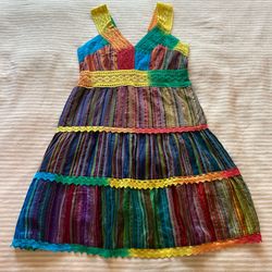 indian emporium rainbow & lace 100% cotton tiered dress / sz small