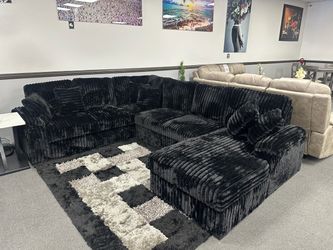 Black Velvet Sectional Sofa with Sleeper
