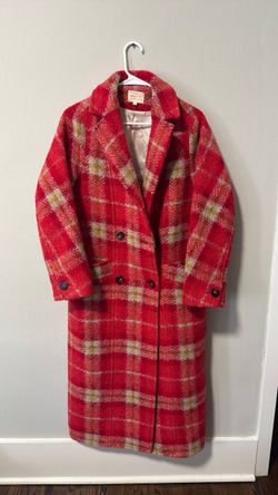 Sézane Red Plaid Wool Long Coat – Size 36 / US 4