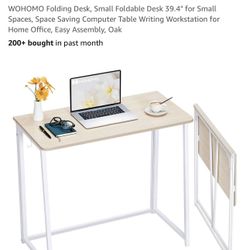WOHOMO Folding Desk, Small Foldable Desk 39.4" for Small Spaces, Space Saving Computer Table Writing Workstation for Home Office, Easy Assembly, Oak