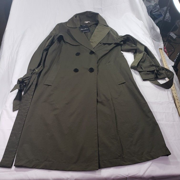 Four Button Two Pocket Olive Trench Coat