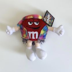 2003 M&M’s Mars Red Candy Hippie Valentines Multicolor Rainbow 6” Plush Toy
