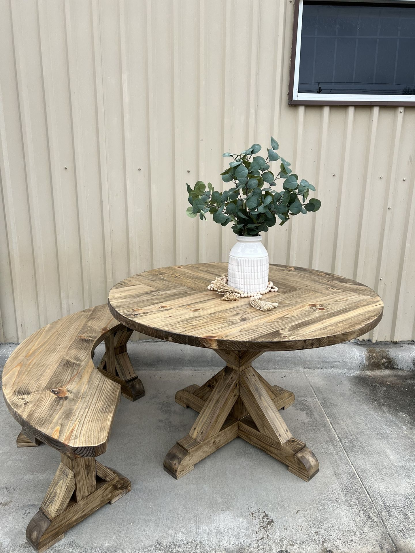 Custom Round Dining Table Modern Rustic Set Bench Restoration