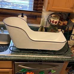 Christmas White metal sled X-Large approximately 33” long, 14” tall and 9” wide, riveted metal, never been outdoors, new with no scratches Plainfield,